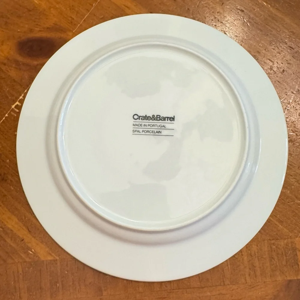 Lot of 4 Crate & Barrel Spal Porcelain Roulette Blue Trim 8 1/4” Salad Plate